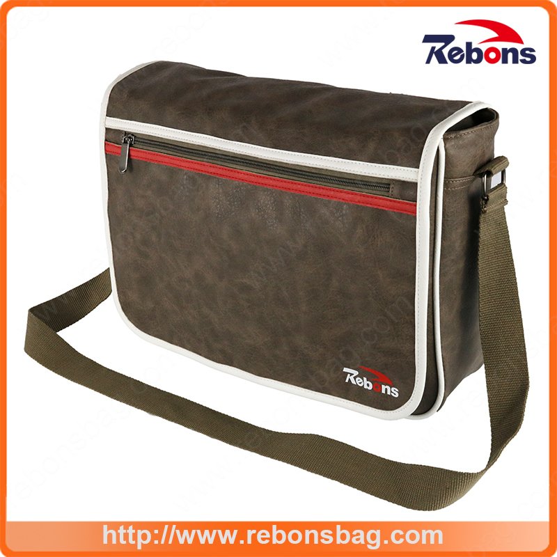 Male PU Sling Leather Laptop Shoulder Long Strap Bag